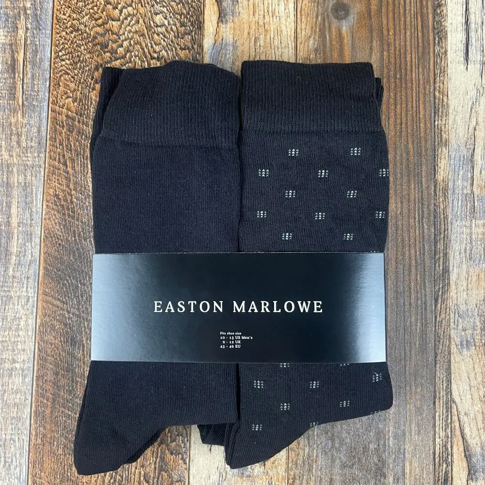 EASTON MARLOWE Men's Shoe Size 10-13 Black White Cotton Polyamide Elastane 6PK